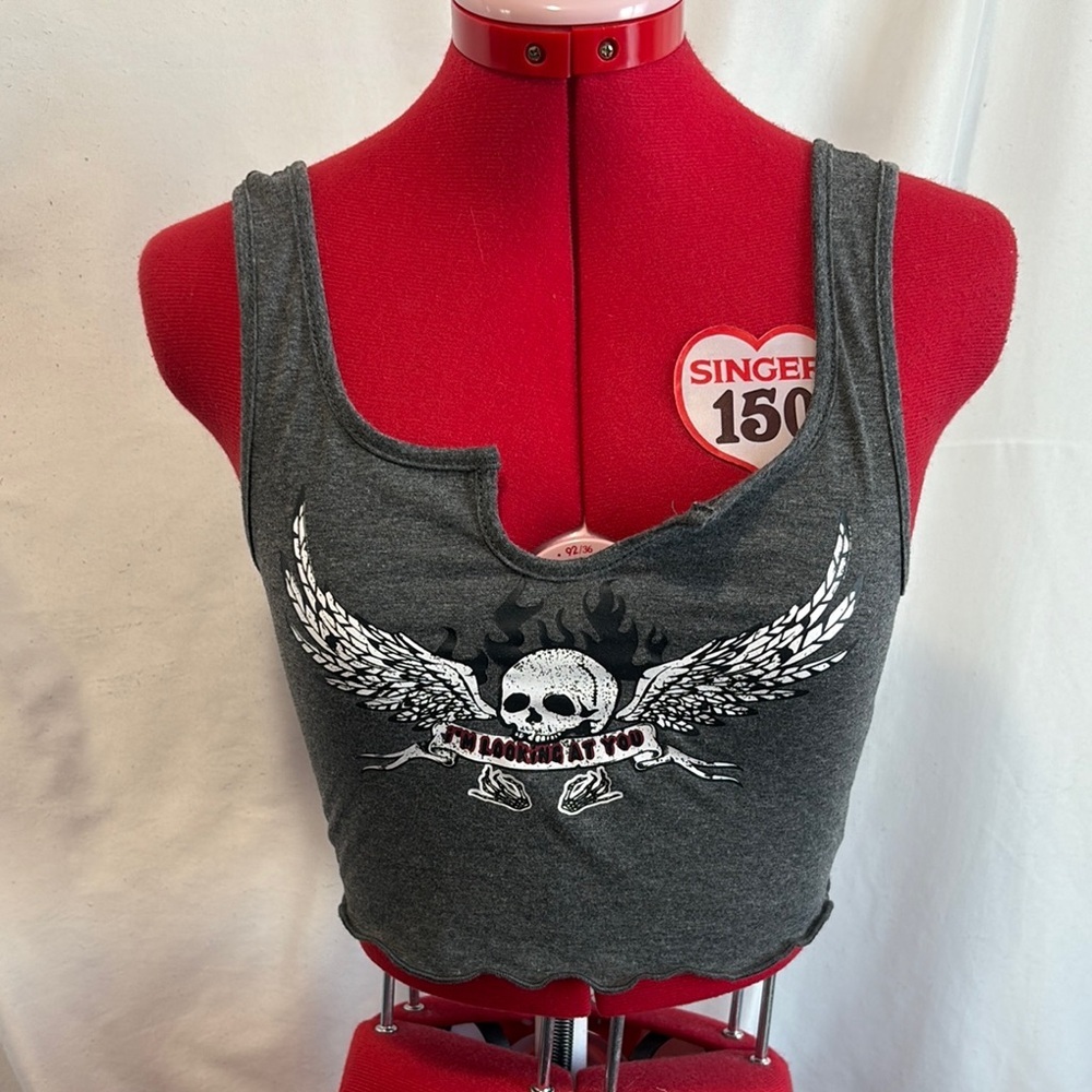 SHEIN Charcoal Skull Graphic Tank Top